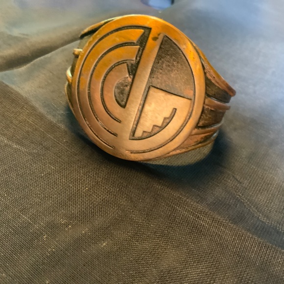 Vintage Space Style Wide Solid Copper Adjustable Engraved Cuff Bracelet - Picture 5 of 6